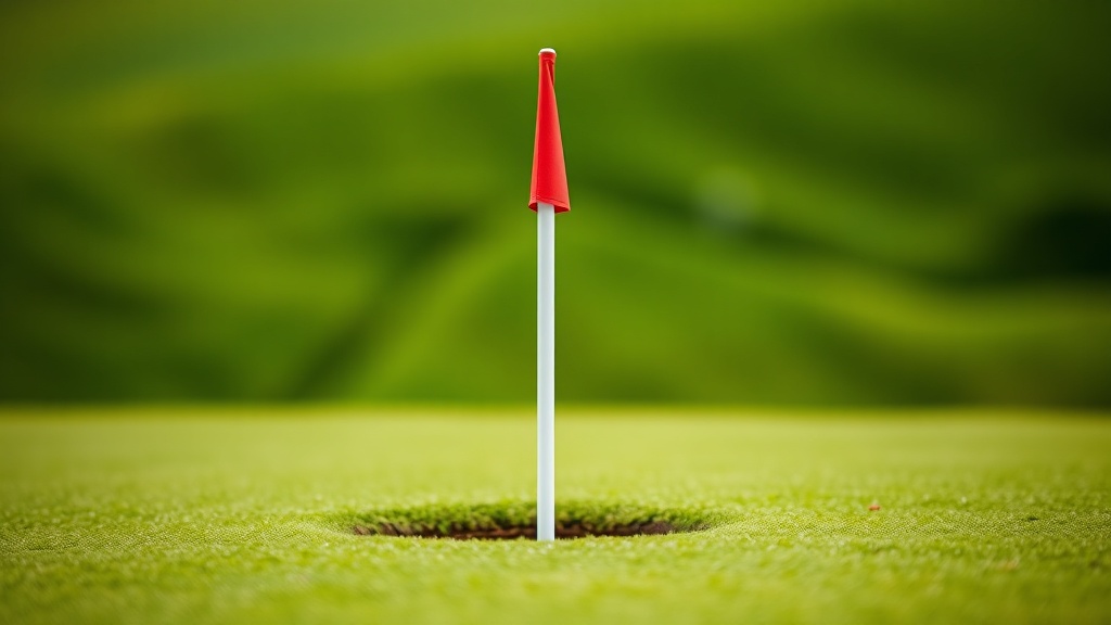 그린 위 홀에 꽂혀 있는 깃대의 모습